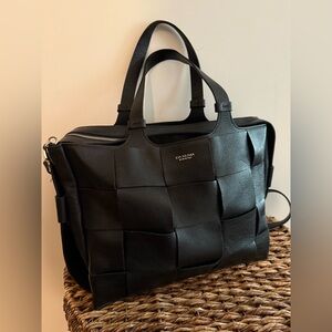 Lia Numa Genuine Leather Black Woven Purse Italian detachable shoulder strap